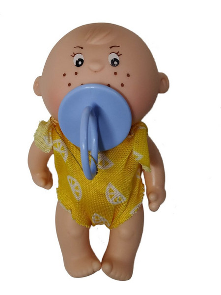 Κουκλάκι μωράκι Mini Gorditos 12εκ με κίτρνο ένδυμα και γαλάζια πιπίλα (170)