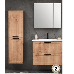 Su 80cm Έπιπλο Μπάνιου Κρεμαστό Laminate Gold Oak Σετ Με Νιπτήρα Και Καθρέπτη