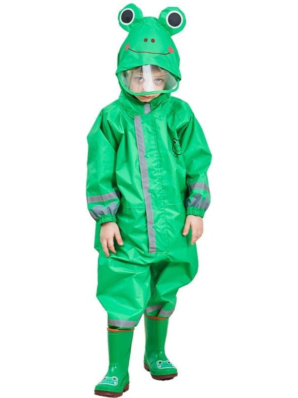 Children One-Piece Raincoat Boys And Girls Lightweight Hooded Poncho, Size: S(Green) (OEM)