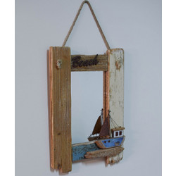 Ξύλινος Καθρέφτης Καράβι 28.5x28.5x39.5cm