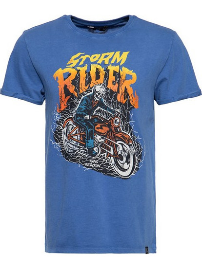 King Kerosin Μπλούζα Κοντομάνικη Storm Rider μπλε | T-shirt washed air force