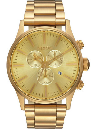 Nixon Sentry Ανδρικό Ρολόι Χρονογράφος με Χρυσό Μεταλλικό Μπρασελέ A386-502-00
