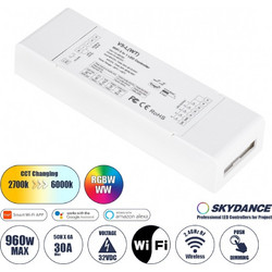 GLOBOSTAR SKYDANCE-V5-L(WT) 71470 DC WiFi & RF 2.4Ghz & Push Dimmer / Controller με 5 x 6A 288W Κανάλια DC 12-48V 30A 1440W Max IP20 - WiFI & RF 2.4Ghz & Push Dimming - Μ18 x Π5.7 x Υ2.8cm