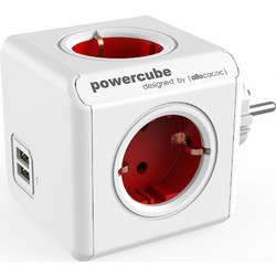 Allocacoc PowerCube Original USB - Πολύπριζο με 4 Υποδοχές Type-F 3680W - 2 x USB-A 10.5W - Boston Red - 2 Έτη Εγγύηση (1202RD/DEOUPC)