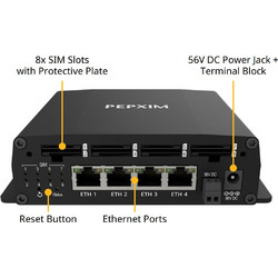 Peplink SIM Injector, 8x SIM cards capacity, 4x 10/100/1000 LAN ports, 56V DC - (SIM-BK8-4E-56V)
