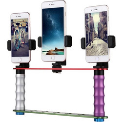 Smartphone Live Broadcast Bracket Dual Hand-held Selfie Module Mount Kits with 3x Phone Clips, For iPhone, Galaxy, Huawei, Xiaomi, HTC, Sony, Google and other Smartphones (OEM)