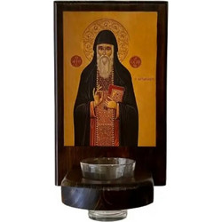 Χειροποίητο Ξύλινο Παλαιωμένο Καντήλι Τοίχου Άγιος Αρσένιος 24x14cm