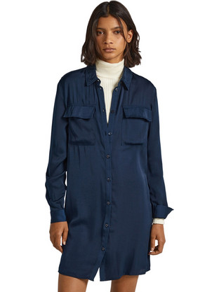 Pepe Jeans Mini Καθημερινό Φόρεμα Σατέν Navy Μπλε PL953403-594