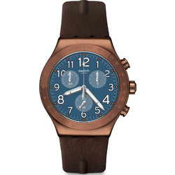 Swatch Back To Copper Ανδρικό Ρολόι Χρονογράφος με Καφέ Δερμάτινο Λουράκι YVC100