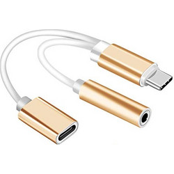 USB-C (Type-C) to 3.5mm Headphone / Audio Adapter / Charging Cable - Gold