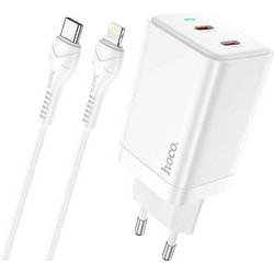 Hoco N23 Astral Φορτιστής με Καλώδιο Lightning με 2 Θύρες USB-C 45W Power Delivery White