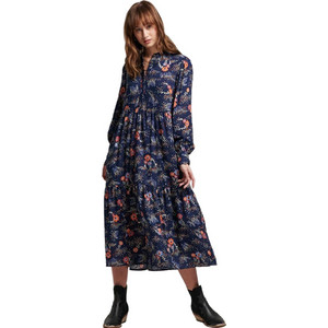 Superdry Midi Καθημερινό Φόρεμα Floral Navy Μπλε W8011569A-1BV