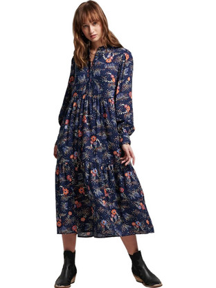 Superdry Midi Καθημερινό Φόρεμα Floral Navy Μπλε W8011569A-1BV