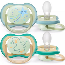 Philips Avent Ultra Air Nighttime Ανατομικές Ορθοδοντικές Πιπίλες Σιλικόνης Νυκτός 0-6m Star Owl 2τμχ SCF376/18