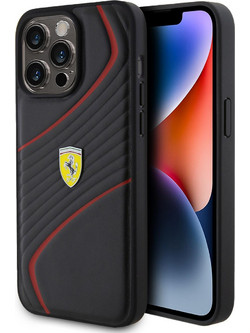Ferrari Twist Metal Logo Back Cover Black (iPhone 15 Pro Max)