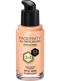 Max Factor Facefinity All Day Flawless 3 In 1 45 Warm Almond Liquid Foundation SPF20 30ml