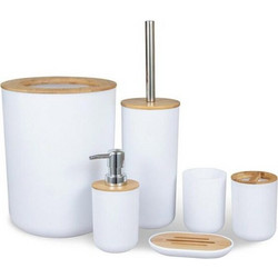 Σετ Αξεσουάρ μπάνιου πλαστικό 6 τεμαχίων με bamboo λεπτομέρειες, 19.5x19.5x26 cm