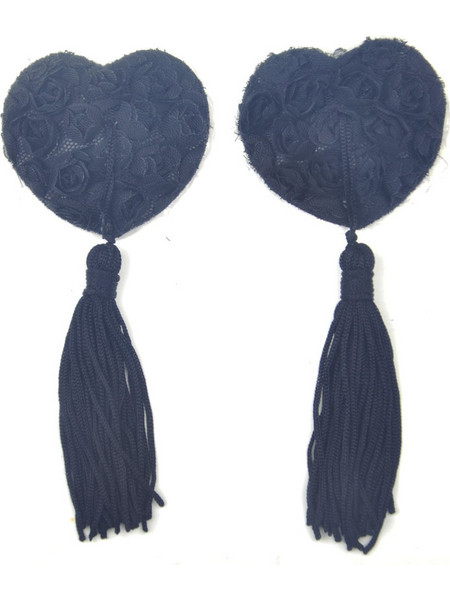 Black Lace Rose Nipple Tassels