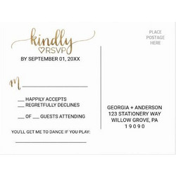 Simple Elegant Gold Calligraphy Song Request RSVP Postcard