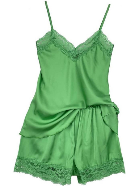 COOTAIYA Babydoll Slim Fit Γυναικείο Σετ Πιτζάμες Σατέν Λαχανί