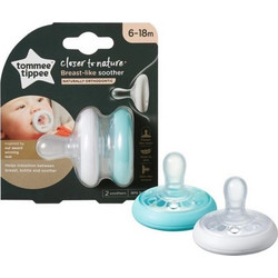 Tommee Tippee Closer To Nature Like Breast Ορθοδοντικές Πιπίλες Σιλικόνης Νυκτός 6-18m Λευκό Γαλάζιο 2τμχ