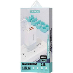 Treqa Φορτιστής με Καλώδιο Lightning με 3 Θύρες USB-A White CH-642