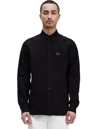 Fred Perry Ανδρικό Πουκάμισο Βαμβακερό Μακρυμάνικο Κανονική Γραμμή Μαύρο M5516-R88