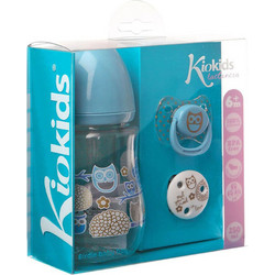 Kiokids Σετ Πλαστικό Μπιμπερό με Θηλή Σιλικόνης 6m+ Blue 250ml Πιπίλα + Κλιπ