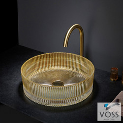 Voss Ring-S Επικαθήμενος Νιπτήρας Μπάνιου Στρογγυλός Γυάλινος 40cm Διαφανής Χρυσός 522-VL1040-200