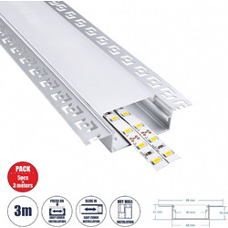GloboStar PLASTERBOARD-PROFILE 70862-3M Προφίλ Αλουμινίου - Βάση & Ψύκτρα Ταινίας LED με Λευκό Γαλακτερό Κάλυμμα - Χωνευτή Χρήση σε Γυψοσανίδα - Trimless - Πατητό Κάλυμμα - Ασημί - 3 Μέτρα - Πακέτο 5