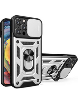 Bodycell Armor Slide Ring Holder Back Cover Silver (iPhone 15 Pro Max)