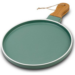 NAVA Πιατέλα Terrestrial πορσελάνινη με χερούλι από ξύλο bamboo 35cm