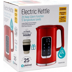 PLATINET KETTLE LCD DISPLAY 1,7L 5 TEMPERATURE SETTINGS + 450 ML TRAVEL MUG, BURGUND RED