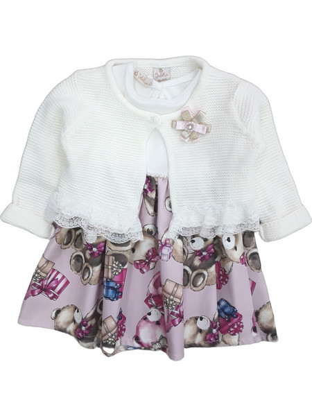 Φόρεμα με Πλεκτό Ζακετάκι White Pink Bears 8030051