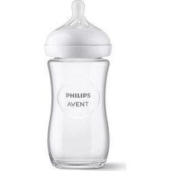 Philips Avent Natural SCF673/17 Γυάλινο Μπιμπερό με Θηλή Σιλικόνης κατά των Κολικών 1m+ 240ml