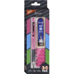 Σετ μηχανικό μολυβί - γόμα - μύτες steps fluo Ροζ 0.7mm Serve