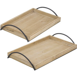 Artekko Tray Διακοσμητικός Δίσκος MDF/Μέταλλο Μπεζ/Μαύρο (49x31x9)cm Σετ/2
