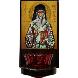 Καντήλι Τοίχου Αγίου Νεκταρίου - Ξύλινο 24x14cm