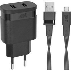 Rivacase Φορτιστής με Καλώδιο Micro USB με 2 Θύρες USB-A 17W Black VA4123BD1
