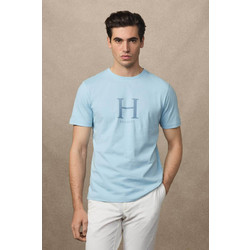 Hackett ανδρικό T-shirt με monogram print Classic Fit - HM5000002 Γαλάζιο