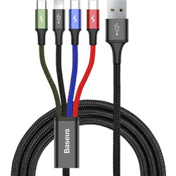 Baseus - Data Cable 4in1 (ca1t4-B01) - Usb To Lightning, 2 X Type-C, Micro-Usb, 3.5a, 1.2m - Black