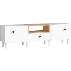 HOMCOM Έπιπλο Τηλεόρασης 150x35x45 εκ. Λευκό & Ξύλινο Χρώμα 83B-583V00WT