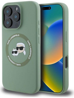 Karl Lagerfeld Θήκη Liquid Silicone K&CH Heads MagSafe iPhone 16 Pro Khaki