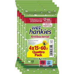 ΜΕΓΑ Wet Hankies Clean & Refresh Αντισηπτικά Μαντηλάκια Χεριών Lemon 4x15τμχ