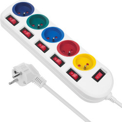 Maclean power strip, 5 socket extension cable, with switches, 250VAC-10A, 1.5m, MCE204 M-W