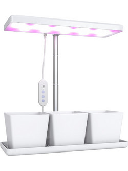 Outsunny Λάμπα για Φυτά με 30 LED Φώτα και 3 Γλάστρες, Χρονοδιακόπτη και Ρυθμιζόμενο Φωτισμό, 31.8x13.4x18.6-35.6 εκ. Λευκό 84H-425V90WT