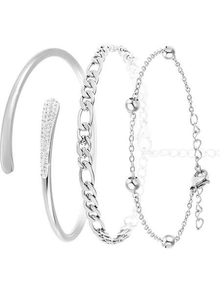 So Charm Σετ 3 Βραχιόλια διακοσμημένα με Κρύσταλλα Swarovski, Ασημί BS1927+B2384+B2371-A