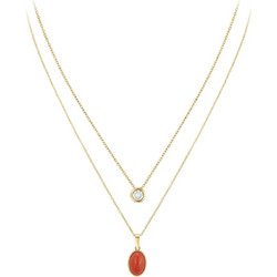 So Charm Σετ 2 Κολιέ διακοσμημένο με Κρύσταλλα Swarovski και με Κόκκινο Όνυχα, Χρυσό B2458R+BS3086D