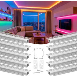 Κανάλι αλουμινίου LED VEVOR Plaster-in, 10-Pack 6,6 ft (2,01 m) /2M, Κανάλι διάχυσης LED χωρίς πλαίσιο για γυψοσανίδα, με γαλακτώδες κάλυμμα, τάπες και κλιπς τοποθέτησης, Προφίλ αλουμινίου, για τοίχο