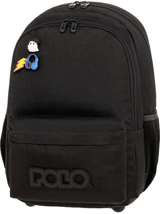 Polo Pins Σχολική Τσάντα Πλάτης Δημοτικού Μαύρη 901059-2000
